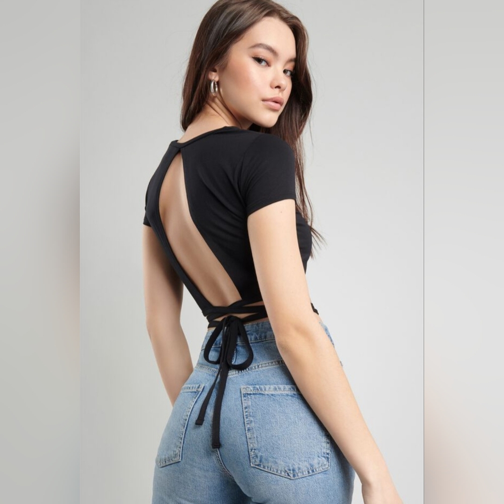 Garage Black Open-Back Crop Top